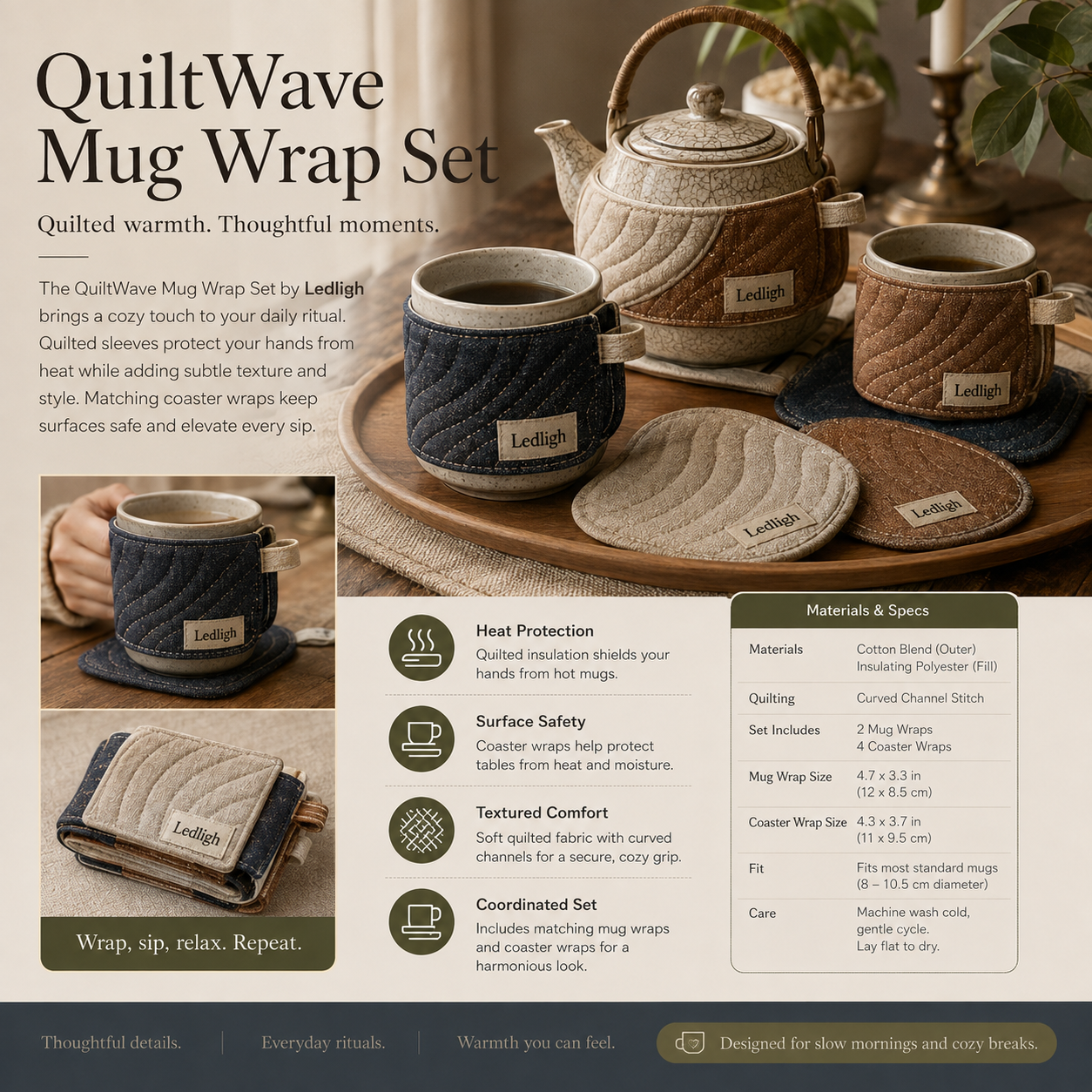 Ledligh™ QuiltWave Mug Mat Set
